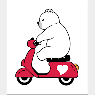 Cute Bear On Motorcycle Posters and Art